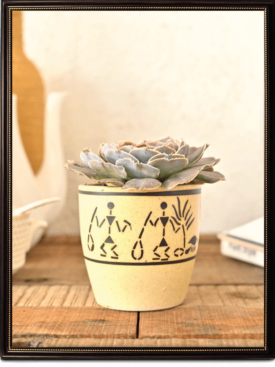Damru Matte Finish Ceramic Pot (3.6 Inch Diameter) - Image 2